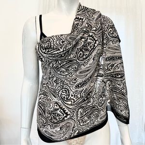 Oscar de la Renta large silk scarf, vintage black, white paisley designer scarf